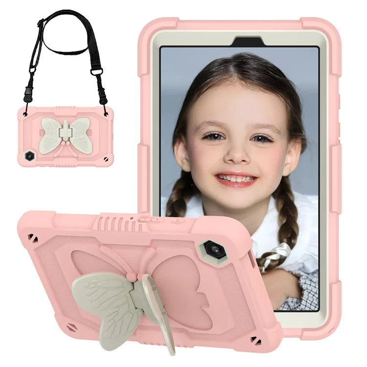 For Samsung Galaxy Tab A9  Tablet Case Butterfly Shape Silicone + PC Protective Cover with Shoulder Strap