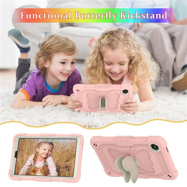 For Samsung Galaxy Tab A9  Tablet Case Butterfly Shape Silicone + PC Protective Cover with Shoulder Strap