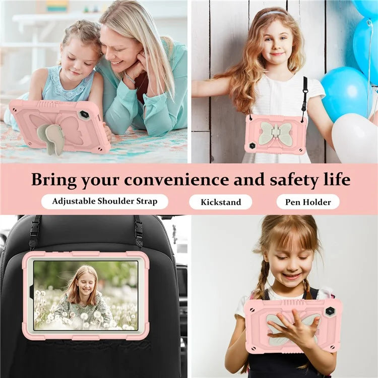 For Samsung Galaxy Tab A9  Tablet Case Butterfly Shape Silicone + PC Protective Cover with Shoulder Strap