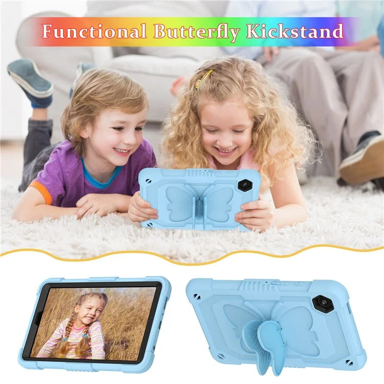 For Samsung Galaxy Tab A9  Tablet Case Butterfly Shape Silicone + PC Protective Cover with Shoulder Strap