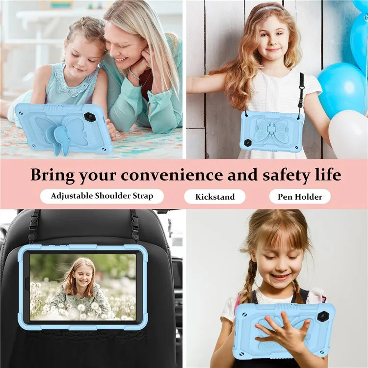 For Samsung Galaxy Tab A9  Tablet Case Butterfly Shape Silicone + PC Protective Cover with Shoulder Strap