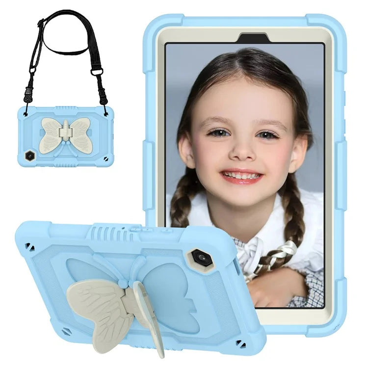 For Samsung Galaxy Tab A9  Tablet Case Butterfly Shape Silicone + PC Protective Cover with Shoulder Strap
