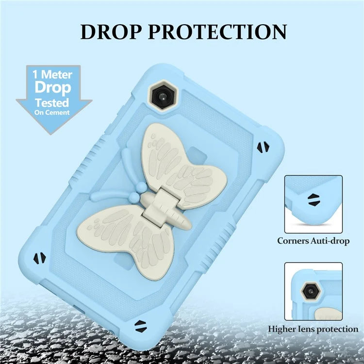 For Samsung Galaxy Tab A9  Tablet Case Butterfly Shape Silicone + PC Protective Cover with Shoulder Strap