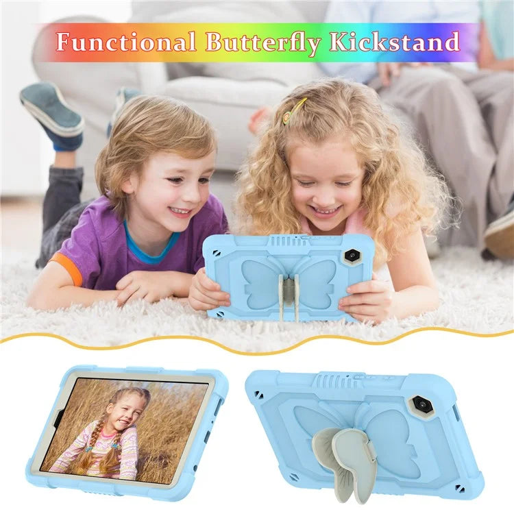 For Samsung Galaxy Tab A9  Tablet Case Butterfly Shape Silicone + PC Protective Cover with Shoulder Strap