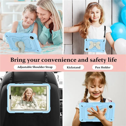 For Samsung Galaxy Tab A9  Tablet Case Butterfly Shape Silicone + PC Protective Cover with Shoulder Strap