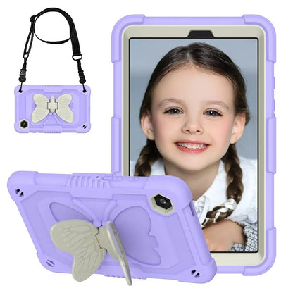 For Samsung Galaxy Tab A9  Tablet Case Butterfly Shape Silicone + PC Protective Cover with Shoulder Strap