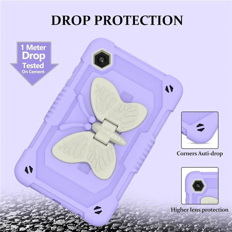 For Samsung Galaxy Tab A9  Tablet Case Butterfly Shape Silicone + PC Protective Cover with Shoulder Strap