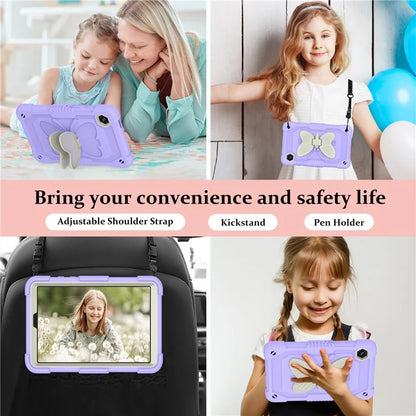 For Samsung Galaxy Tab A9  Tablet Case Butterfly Shape Silicone + PC Protective Cover with Shoulder Strap