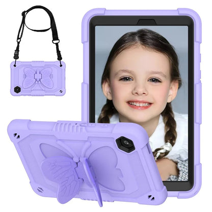 For Samsung Galaxy Tab A9  Tablet Case Butterfly Shape Silicone + PC Protective Cover with Shoulder Strap