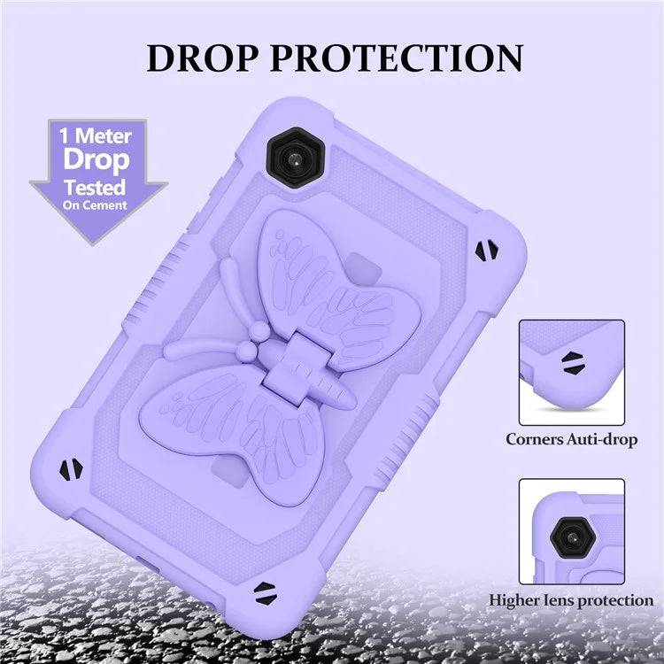For Samsung Galaxy Tab A9  Tablet Case Butterfly Shape Silicone + PC Protective Cover with Shoulder Strap