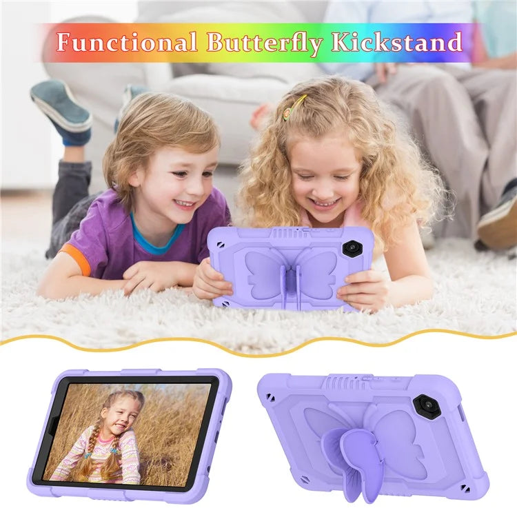 For Samsung Galaxy Tab A9  Tablet Case Butterfly Shape Silicone + PC Protective Cover with Shoulder Strap