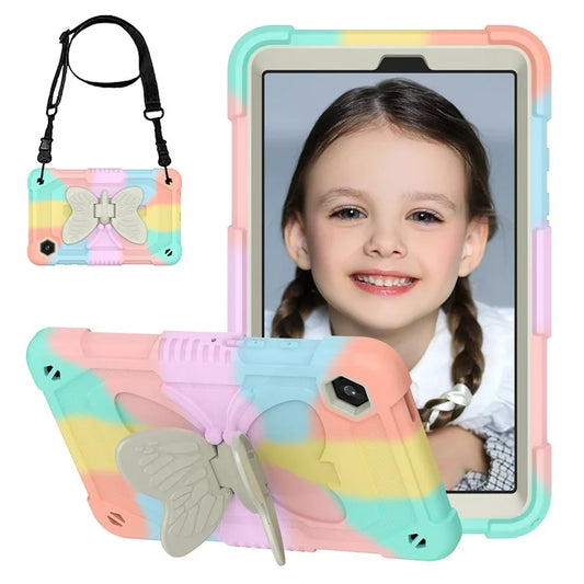 For Samsung Galaxy Tab A9 Tablet Case Silicone + PC Anti-scratch Kickstand Cover with Shoulder Strap