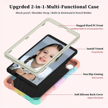 For Samsung Galaxy Tab A9 Tablet Case Silicone + PC Anti-scratch Kickstand Cover with Shoulder Strap