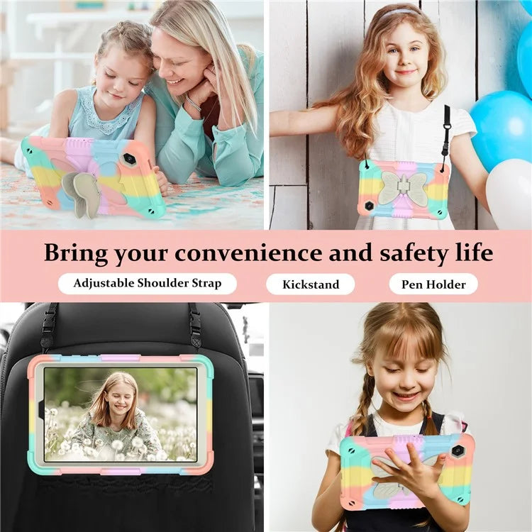 For Samsung Galaxy Tab A9 Tablet Case Silicone + PC Anti-scratch Kickstand Cover with Shoulder Strap
