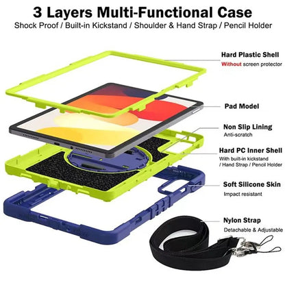 For Xiaomi Redmi Pad SE Kickstand Cover Wrist Strap Protective Silicone+PC Tablet Case with Shoulder Strap
