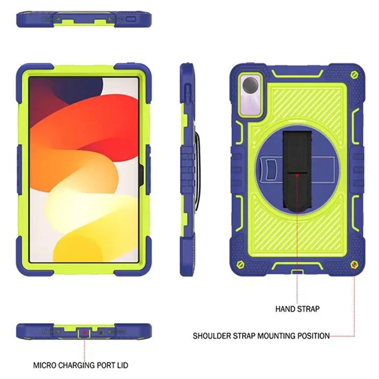 For Xiaomi Redmi Pad SE Kickstand Cover Wrist Strap Protective Silicone+PC Tablet Case with Shoulder Strap