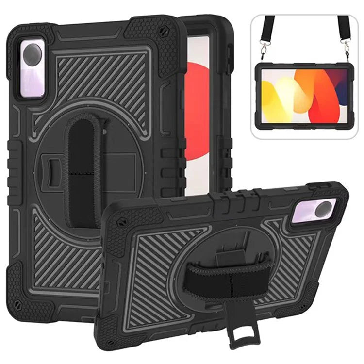 For Xiaomi Redmi Pad SE Kickstand Cover Wrist Strap Protective Silicone+PC Tablet Case with Shoulder Strap