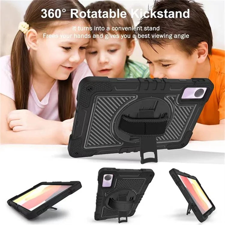 For Xiaomi Redmi Pad SE Kickstand Cover Wrist Strap Protective Silicone+PC Tablet Case with Shoulder Strap