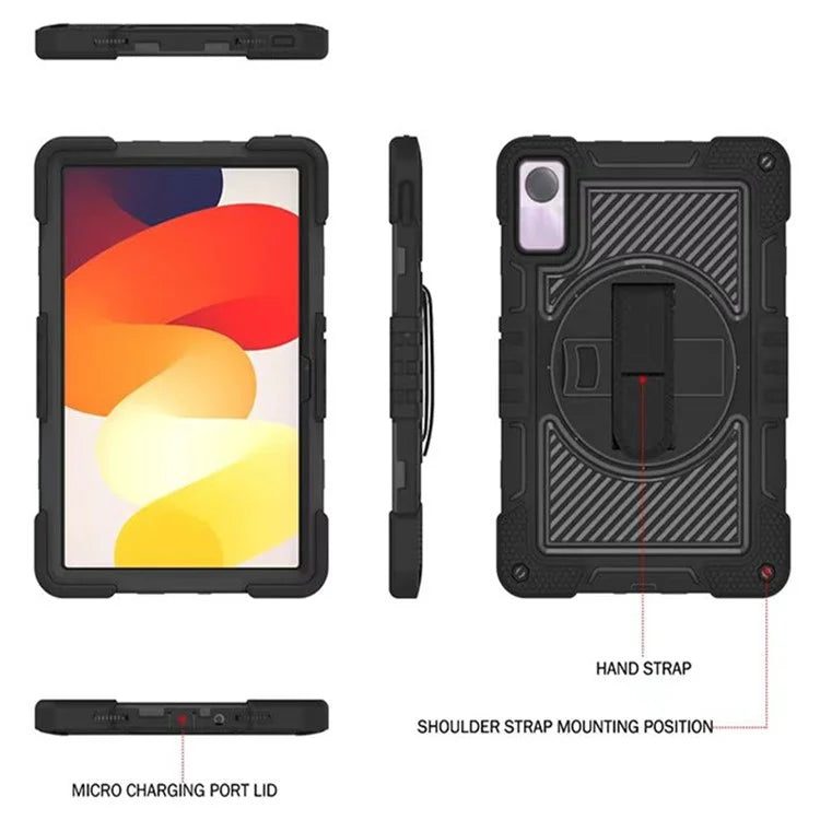 For Xiaomi Redmi Pad SE Kickstand Cover Wrist Strap Protective Silicone+PC Tablet Case with Shoulder Strap