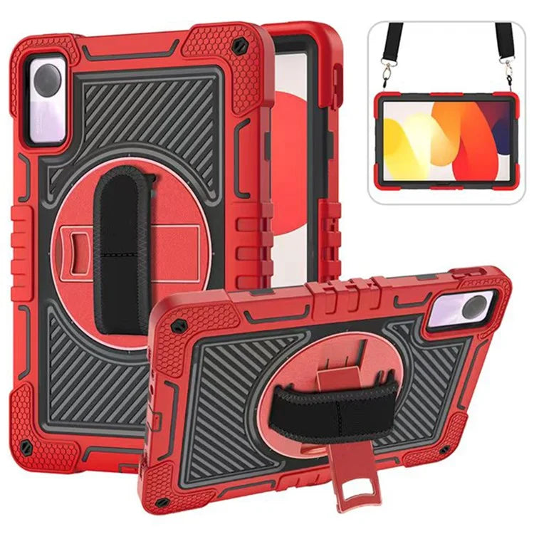 For Xiaomi Redmi Pad SE Kickstand Cover Wrist Strap Protective Silicone+PC Tablet Case with Shoulder Strap