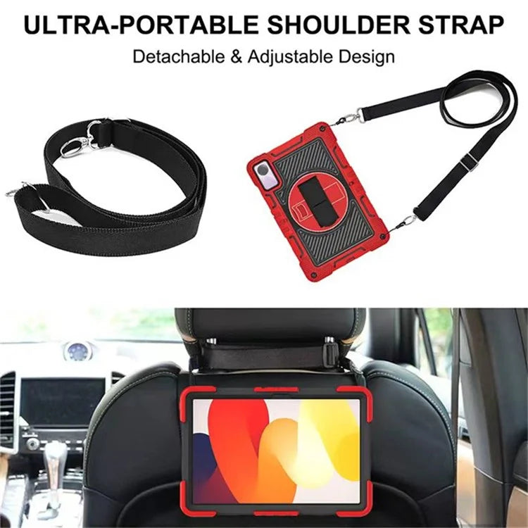 For Xiaomi Redmi Pad SE Kickstand Cover Wrist Strap Protective Silicone+PC Tablet Case with Shoulder Strap