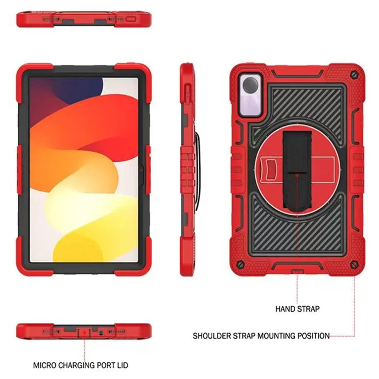 For Xiaomi Redmi Pad SE Kickstand Cover Wrist Strap Protective Silicone+PC Tablet Case with Shoulder Strap