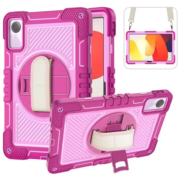 For Xiaomi Redmi Pad SE Kickstand Cover Wrist Strap Protective Silicone+PC Tablet Case with Shoulder Strap