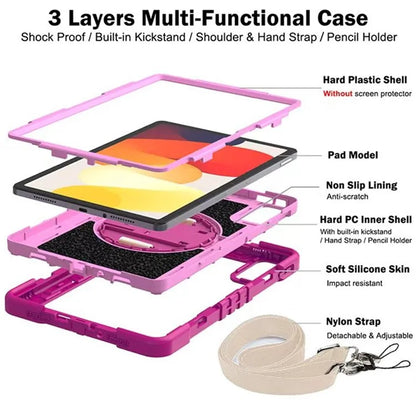 For Xiaomi Redmi Pad SE Kickstand Cover Wrist Strap Protective Silicone+PC Tablet Case with Shoulder Strap