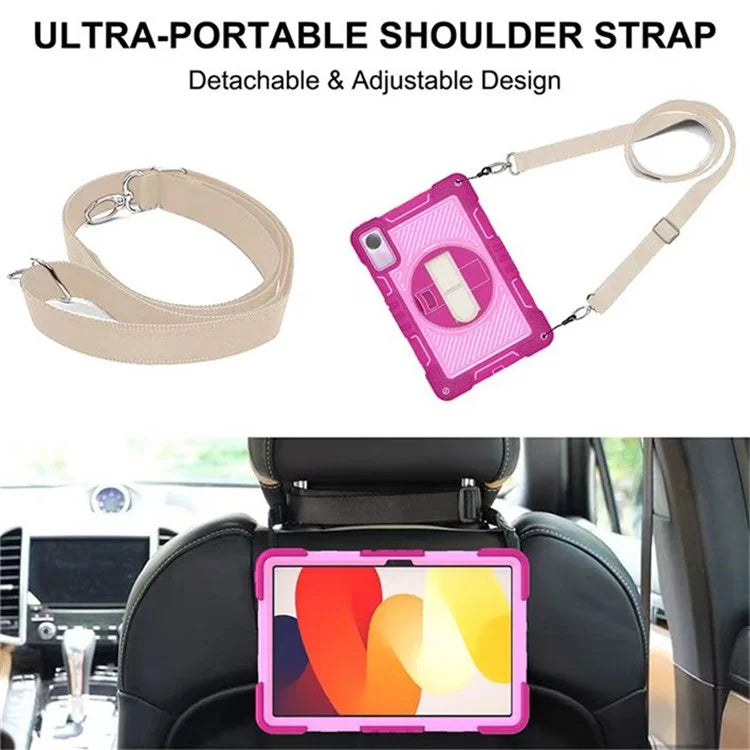 For Xiaomi Redmi Pad SE Kickstand Cover Wrist Strap Protective Silicone+PC Tablet Case with Shoulder Strap