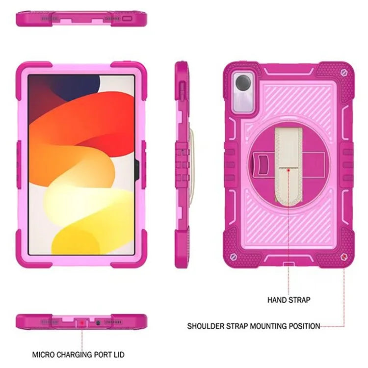 For Xiaomi Redmi Pad SE Kickstand Cover Wrist Strap Protective Silicone+PC Tablet Case with Shoulder Strap