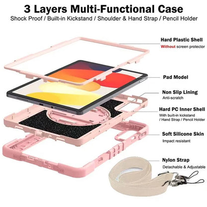For Xiaomi Redmi Pad SE Kickstand Cover Wrist Strap Protective Silicone+PC Tablet Case with Shoulder Strap