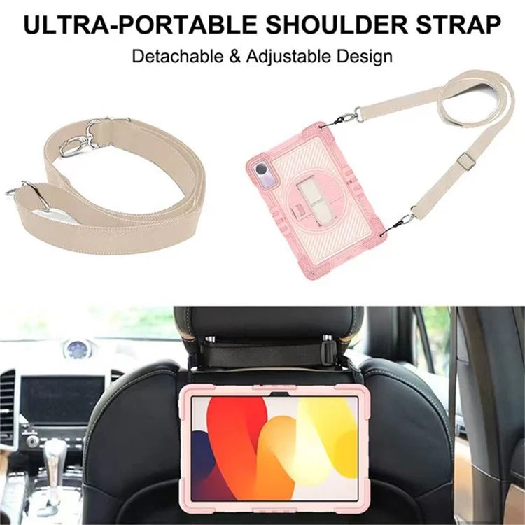 For Xiaomi Redmi Pad SE Kickstand Cover Wrist Strap Protective Silicone+PC Tablet Case with Shoulder Strap