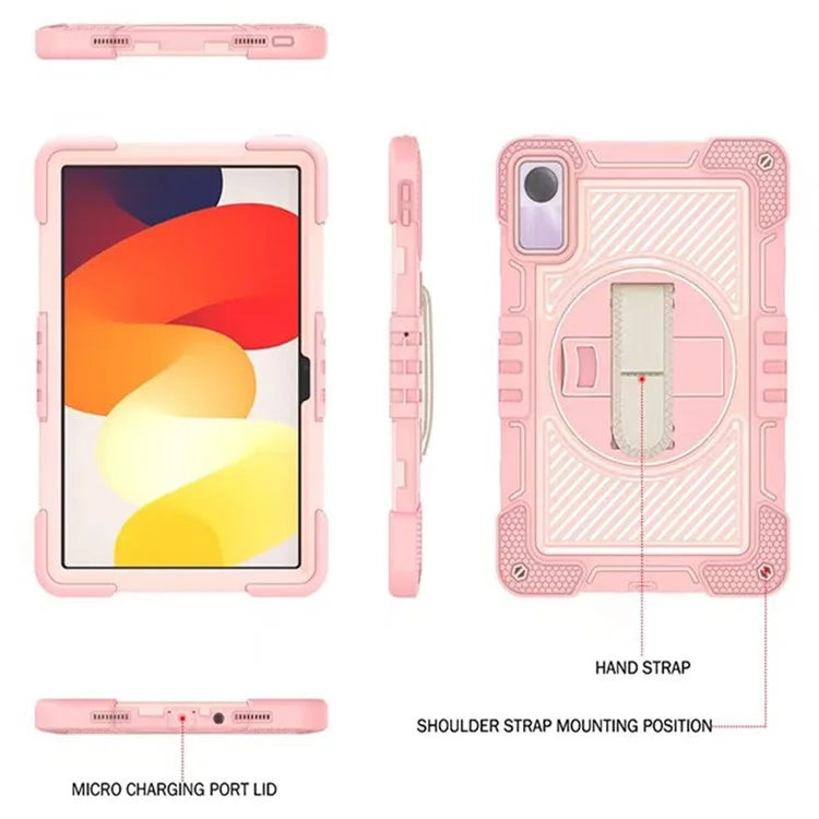 For Xiaomi Redmi Pad SE Kickstand Cover Wrist Strap Protective Silicone+PC Tablet Case with Shoulder Strap