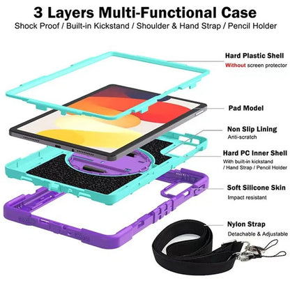 For Xiaomi Redmi Pad SE Kickstand Cover Wrist Strap Protective Silicone+PC Tablet Case with Shoulder Strap