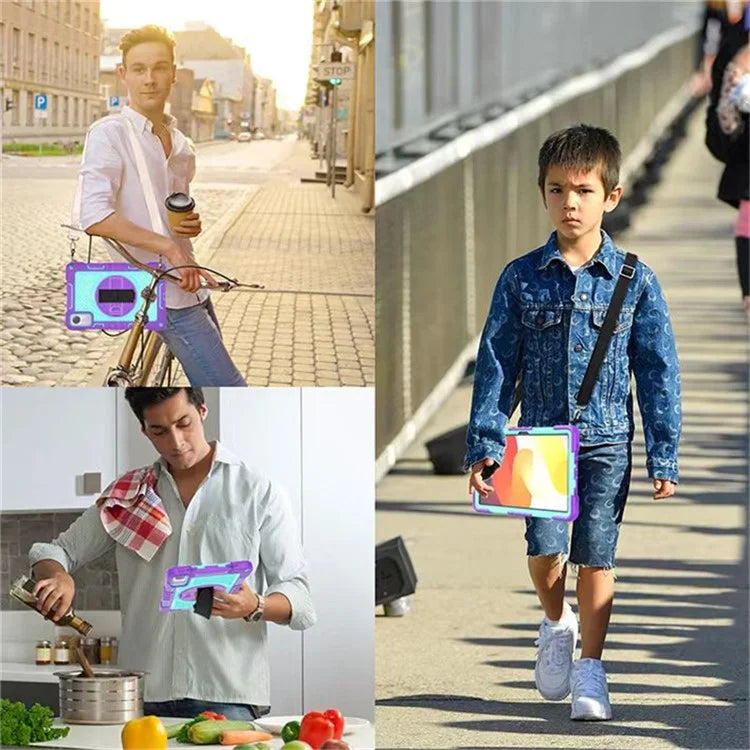 For Xiaomi Redmi Pad SE Kickstand Cover Wrist Strap Protective Silicone+PC Tablet Case with Shoulder Strap
