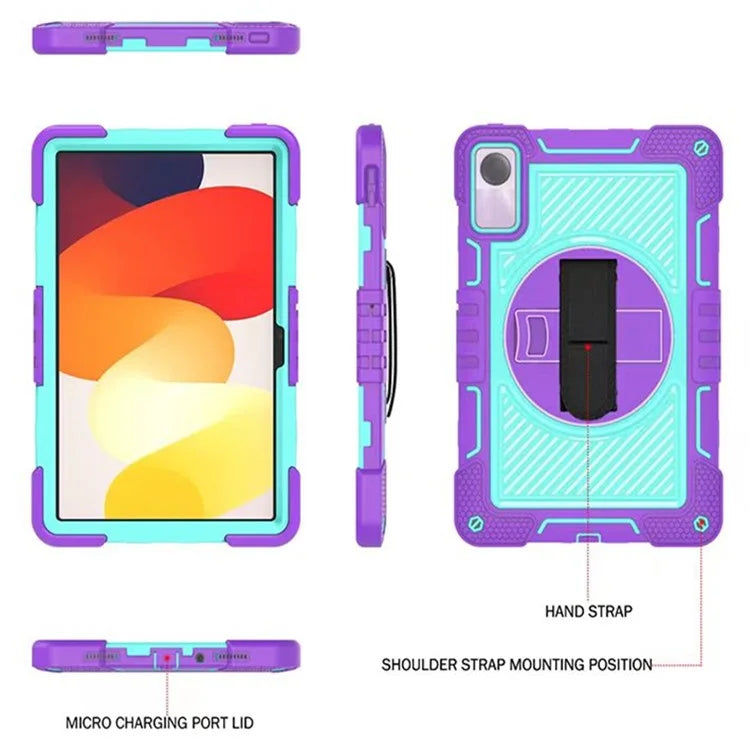 For Xiaomi Redmi Pad SE Kickstand Cover Wrist Strap Protective Silicone+PC Tablet Case with Shoulder Strap