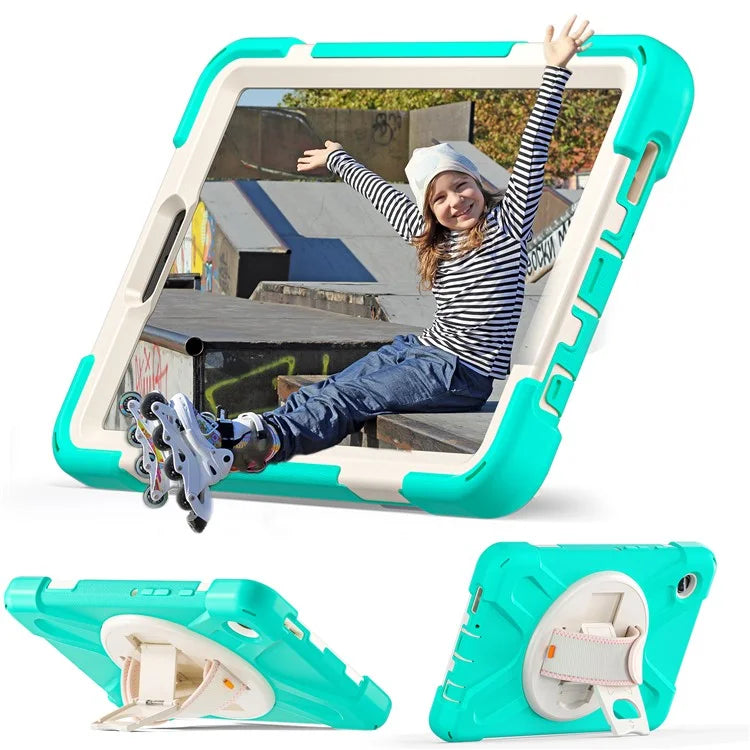 For Samsung Galaxy Tab A9 Case Rotary Kickstand PC+Silicone Hand Strap Tablet Cover