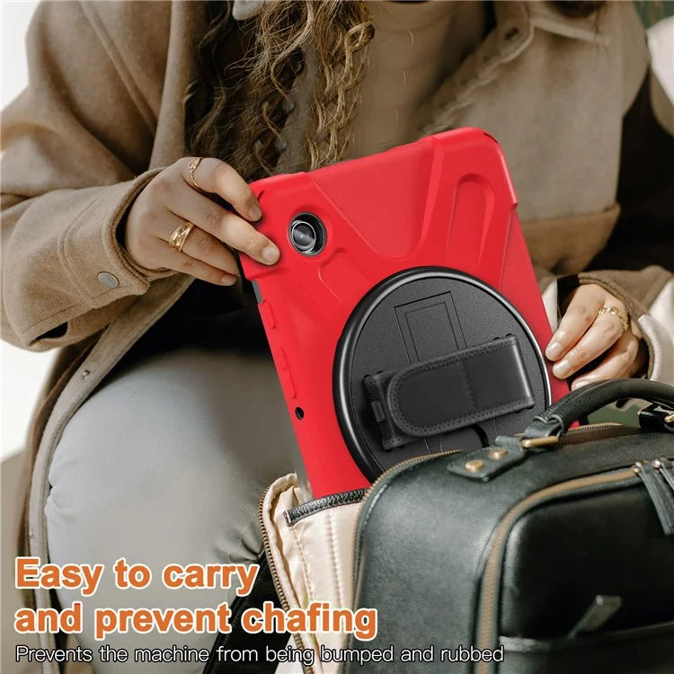 For Samsung Galaxy Tab A9 Case Rotary Kickstand PC+Silicone Hand Strap Tablet Cover