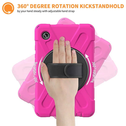 For Samsung Galaxy Tab A9 Case Rotary Kickstand PC+Silicone Hand Strap Tablet Cover