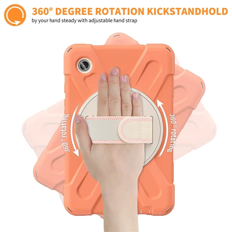 For Samsung Galaxy Tab A9 Case Rotary Kickstand PC+Silicone Hand Strap Tablet Cover