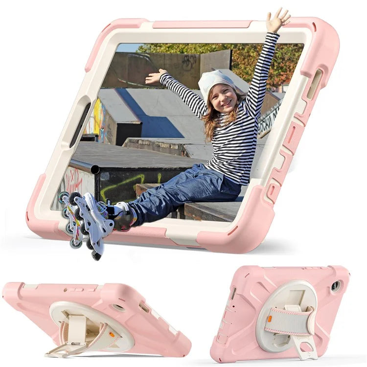 For Samsung Galaxy Tab A9 Case Rotary Kickstand PC+Silicone Hand Strap Tablet Cover