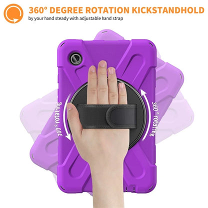 For Samsung Galaxy Tab A9 Case Rotary Kickstand PC+Silicone Hand Strap Tablet Cover