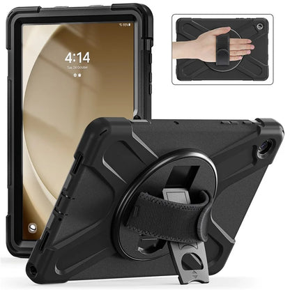 For Samsung Galaxy Tab A9+ Case PC+Silicone Rotary Kickstand Cover with Hand Strap