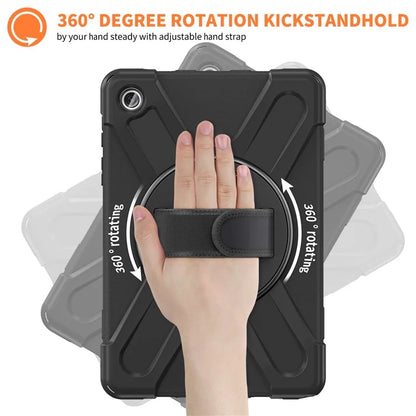 For Samsung Galaxy Tab A9+ Case PC+Silicone Rotary Kickstand Cover with Hand Strap