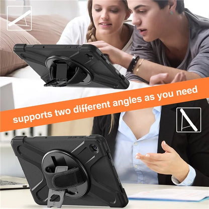 For Samsung Galaxy Tab A9+ Case PC+Silicone Rotary Kickstand Cover with Hand Strap