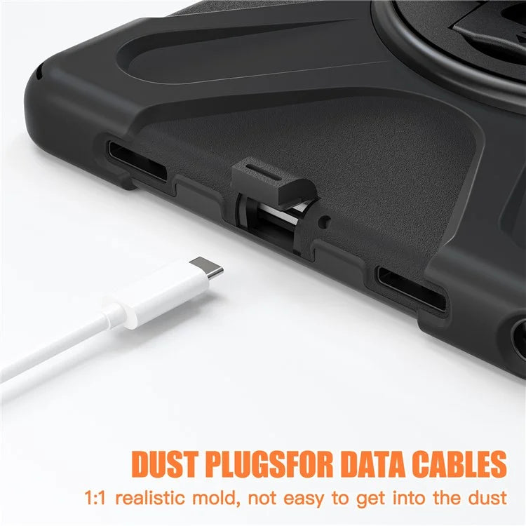 For Samsung Galaxy Tab A9+ Case PC+Silicone Rotary Kickstand Cover with Hand Strap