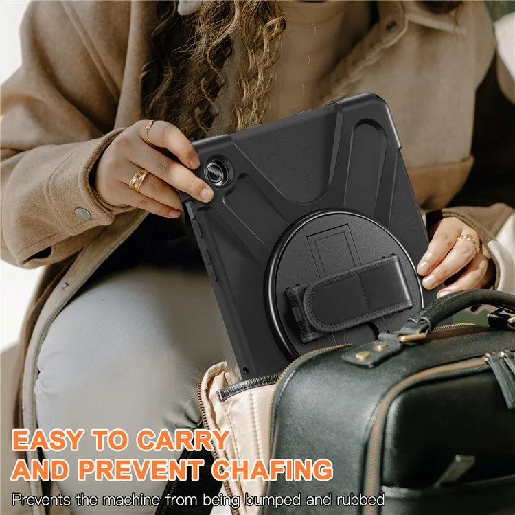 For Samsung Galaxy Tab A9+ Case PC+Silicone Rotary Kickstand Cover with Hand Strap
