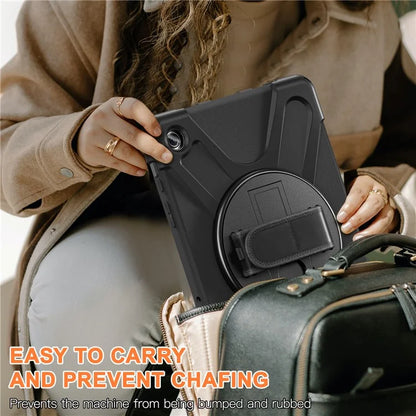 For Samsung Galaxy Tab A9+ Case PC+Silicone Rotary Kickstand Cover with Hand Strap