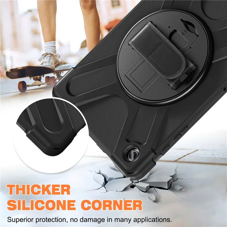 For Samsung Galaxy Tab A9+ Case PC+Silicone Rotary Kickstand Cover with Hand Strap