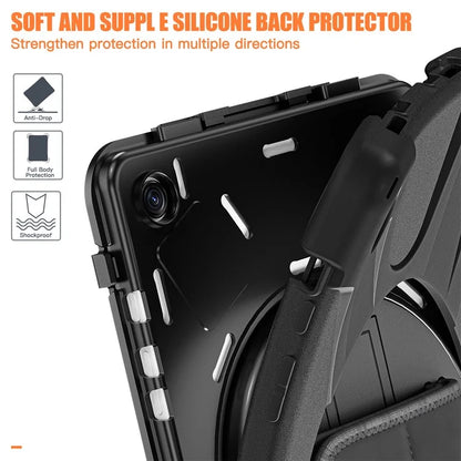 For Samsung Galaxy Tab A9+ Case PC+Silicone Rotary Kickstand Cover with Hand Strap